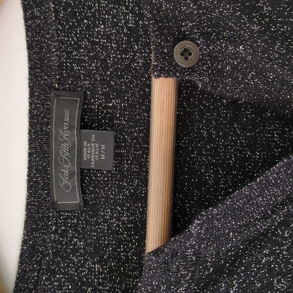 Saks Fifth Avenue Italian Wool Gold Metallic Details Black Knit Cardigan Holiday - Picture 4 of 7